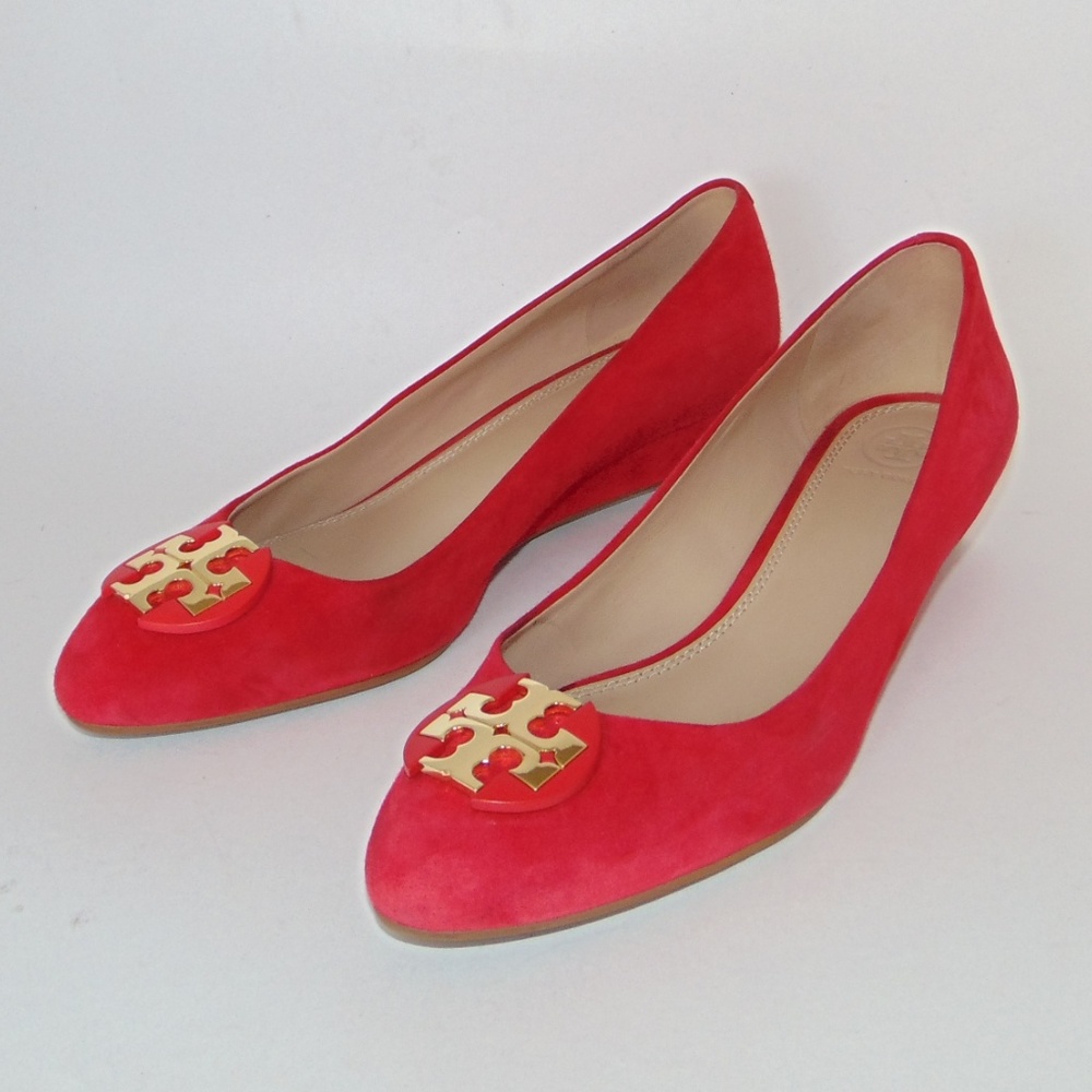 TORY BURCH Luna Suede Wedge Holiday Red Pumps - Picture 3 of 8
